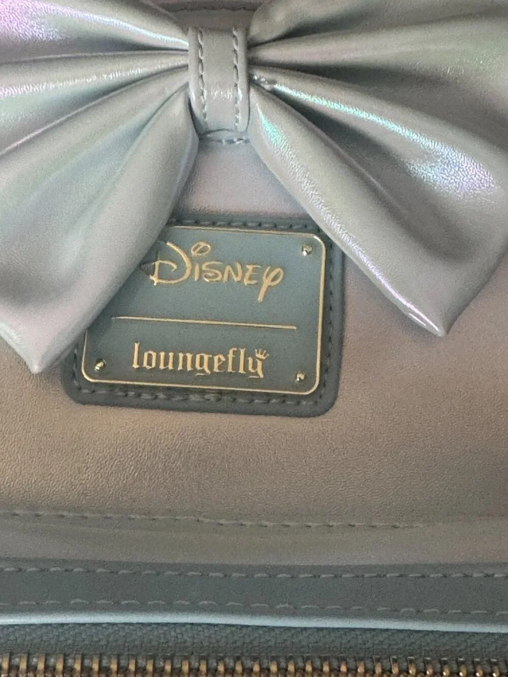 Loungefly Disney Minnie Mouse Iridescent Pearl Mini Backpack Blue Bow Ears